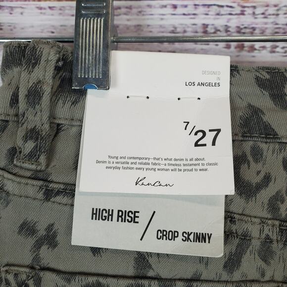 Kancan High Rise Crop Skinny Jeans Leopard Army Green Fringe Hem Size 27 NWT - Picture 12 of 15